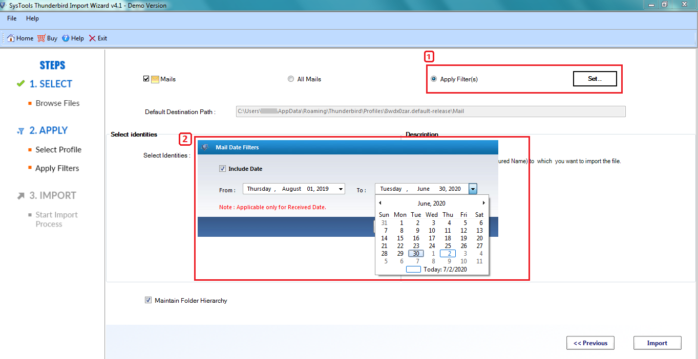 select all mails and apply date filter