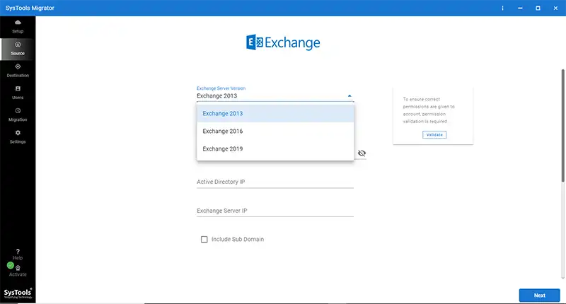 Enter all the required Exchange Server details